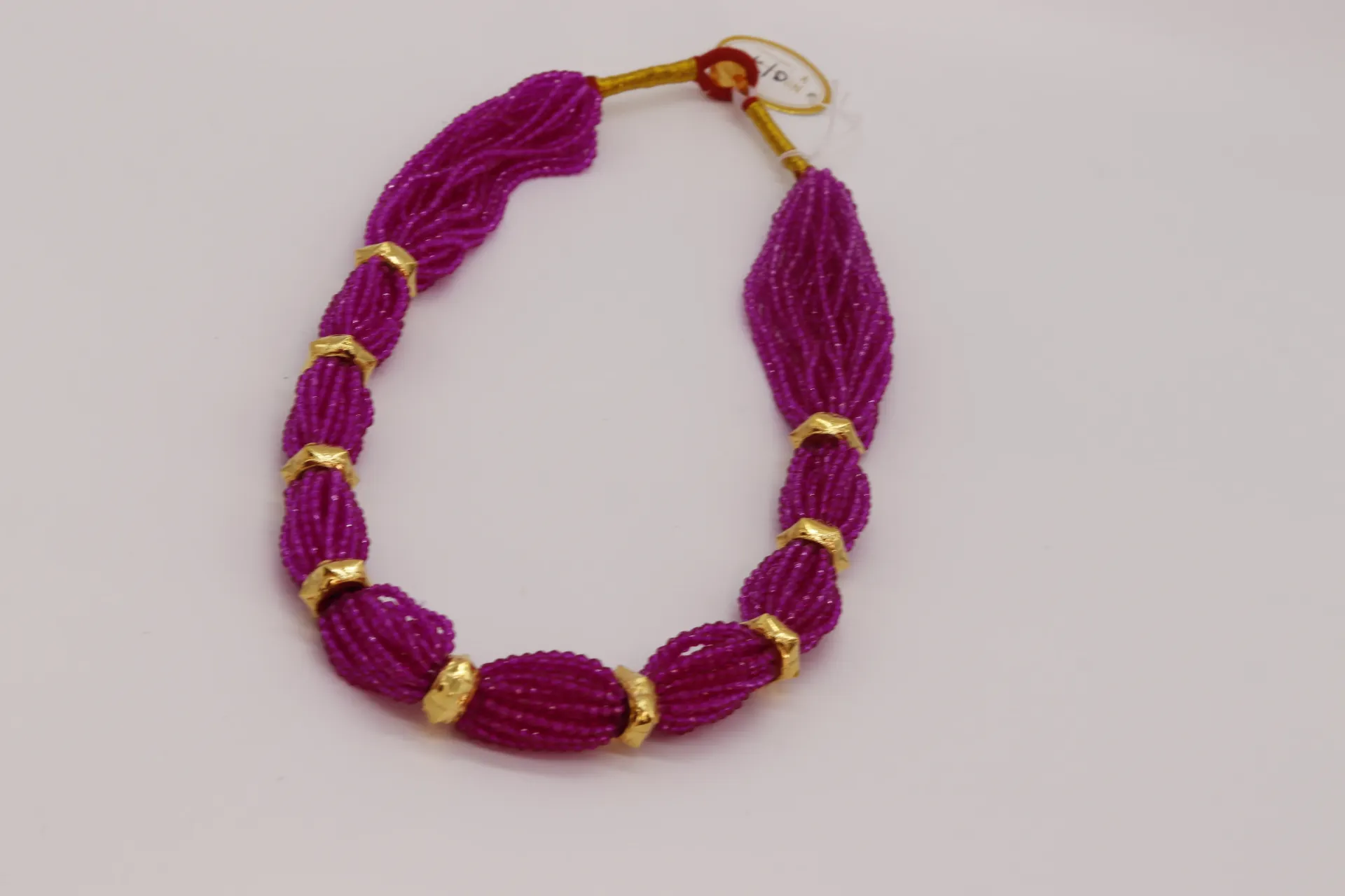 24k Mini Naugedi Necklace with Hydrocrystal Potey(magenta pink colour)