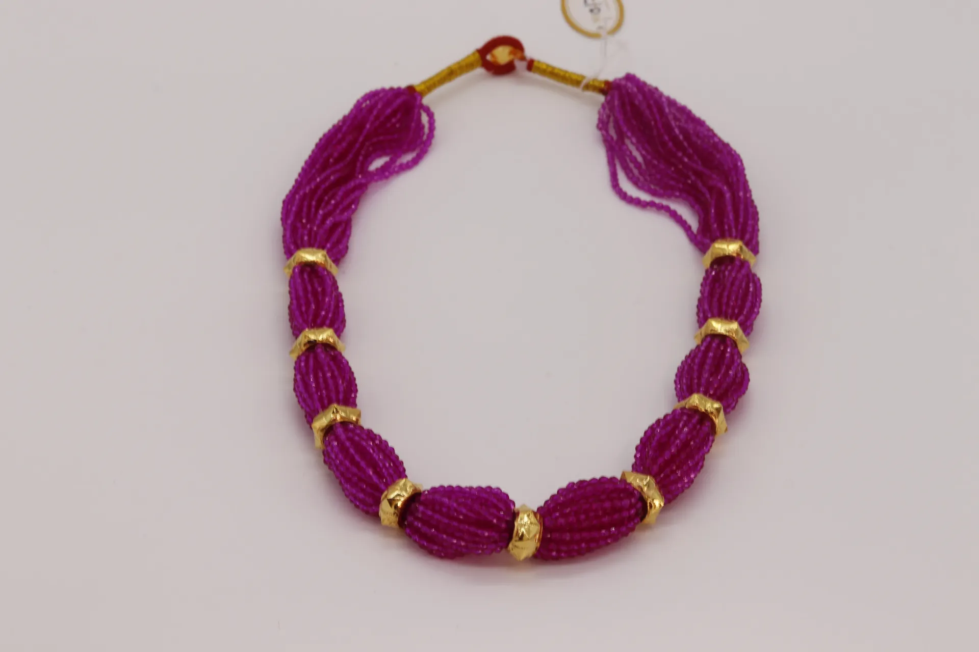 24k Mini Naugedi Necklace with Hydrocrystal Potey(magenta pink colour)