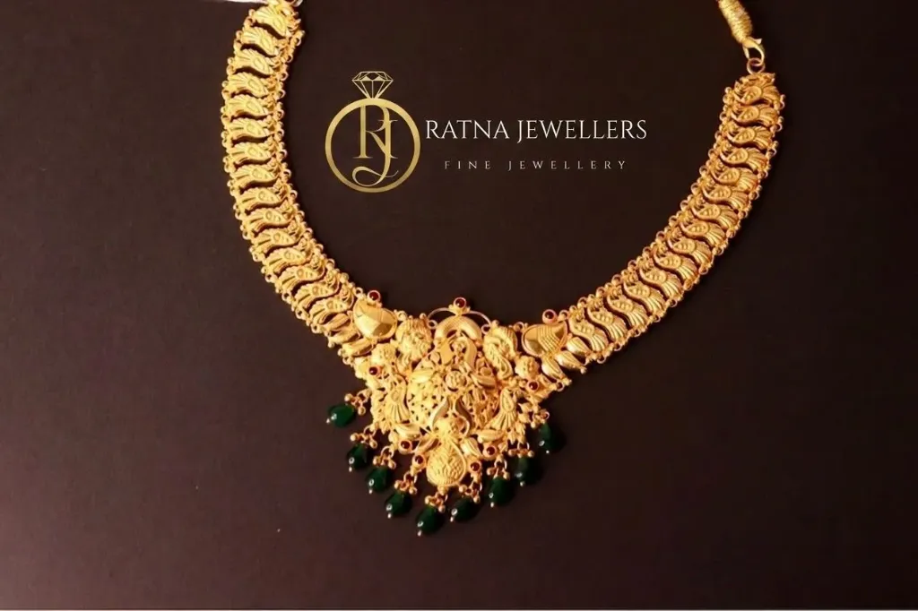 22K Gold Temple Necklace with emerald and ruby stones